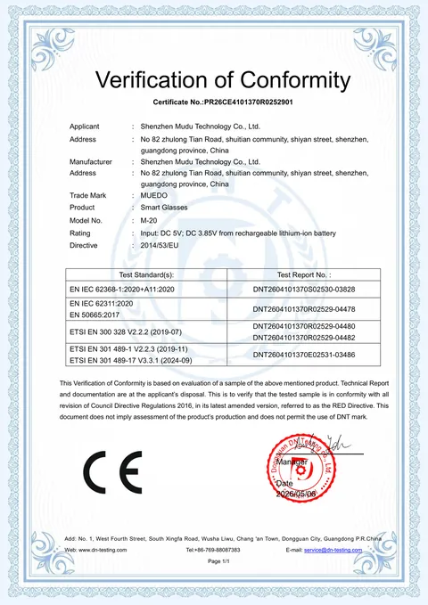 CE RED Verification of Conformity — page 1